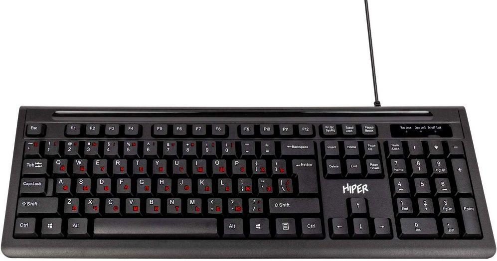 HIPER Клавиатура проводная WIRED KEYBOARD HOK-121, USB, 104, 1.5m, Русская раскладка, черный  #1