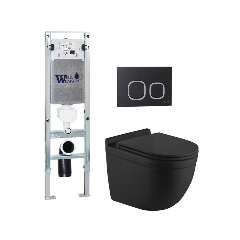 Комплект: Weltwasser Инсталляция Amberg 350 ST+Кнопка Amb RD-BL черная+Heimbach 043 MT-BL черный унитаз #1