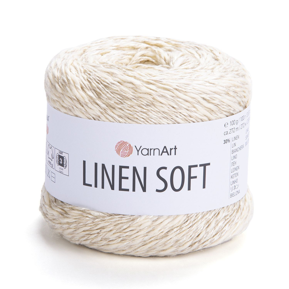 Пряжа Linen soft YarnArt - 7302 (молочный), 30% лен, 36% вискоза, 34% хлопок, (100г, 272м) нитки для #1