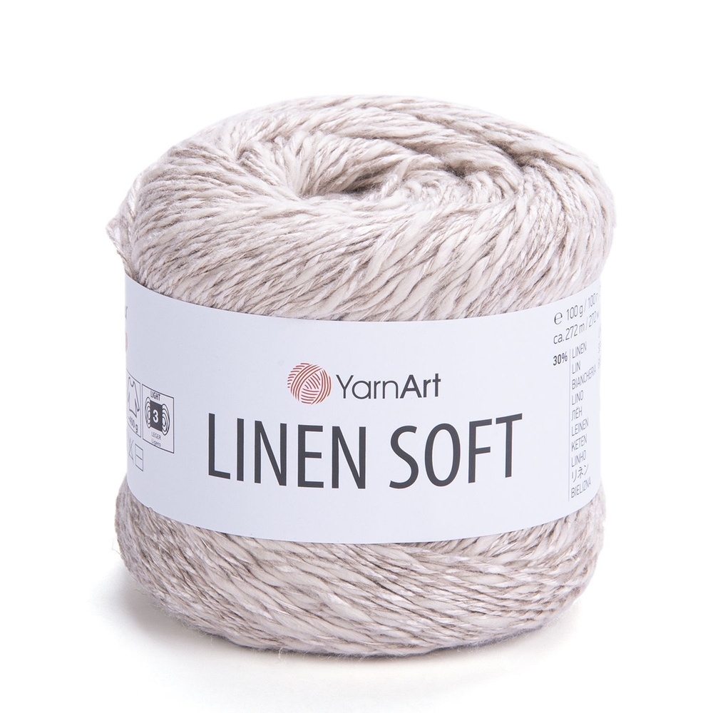 Пряжа Linen soft YarnArt - 7304 (бежевый), 30% лен, 36% вискоза, 34% хлопок, (100г, 272м) нитки для ручного #1