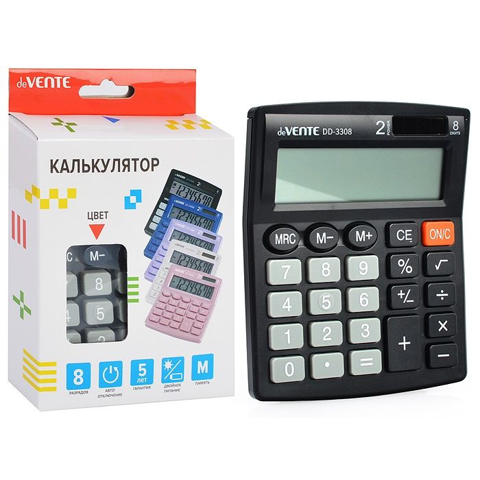 Калькулятор настольный deVENTE 105x127x21 мм, 8 разрядный, черный, в коробке (4031327)  #1