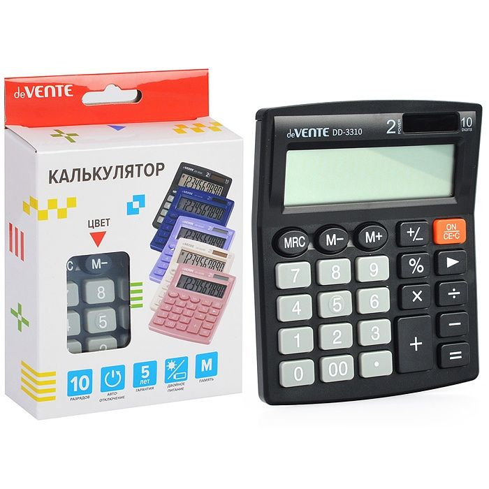 Калькулятор настольный deVENTE 105x127x25 мм, 10 разрядный, черный, в коробке (4031321)  #1