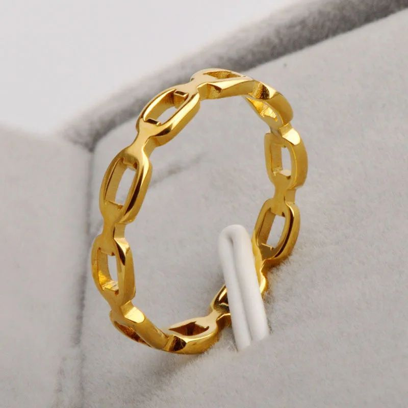 Стильное Кольцо цепь с золотым напылением женское #1