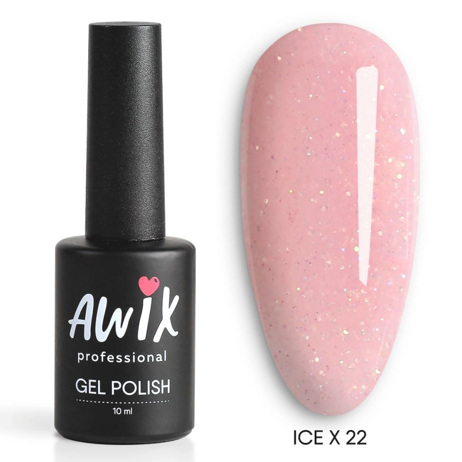 Awix, Гель лак Ice X №22, 10 мл розовый кварц, сияющий с блестками и шиммером, для мерцающего маникюра #1