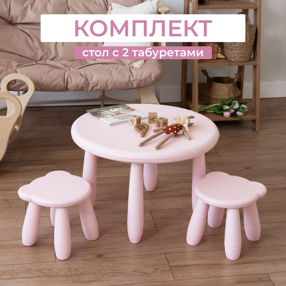 Пластиковый стол детский и 2 стульчика, набор мебели в детскую Tini и TEDDY, розовый  #1