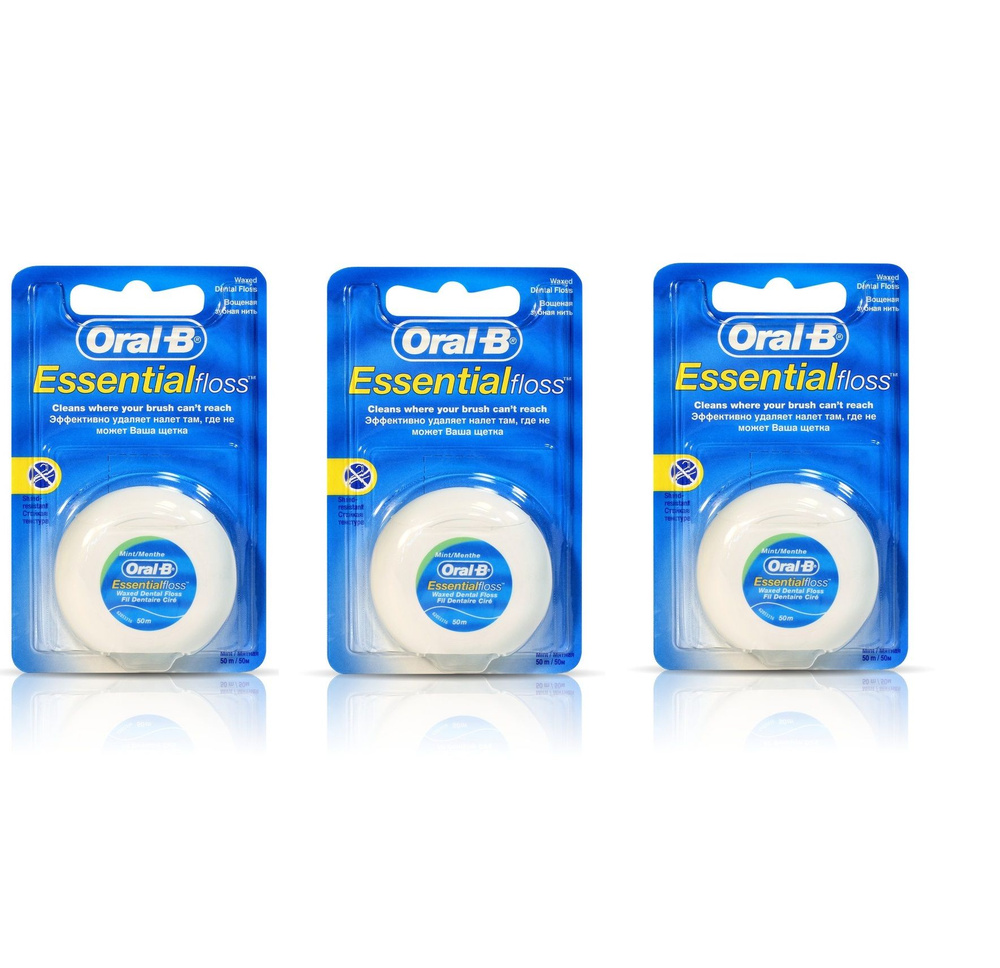 Oral-B Зубная нить EssentialFloss, вощеная мятная, 50 м, 3 уп #1