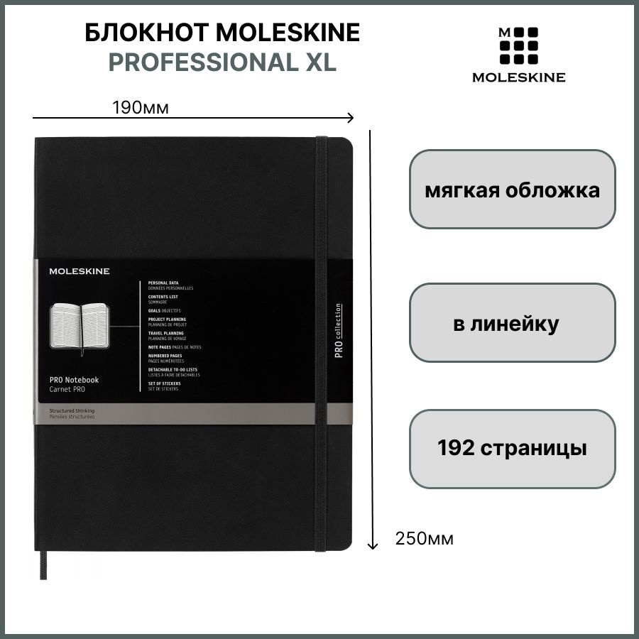 Блокнот в линейку Moleskine PROFESSIONAL SOFT PROPFNTB4SBK 19х25 см, 192 стр. мягкая обложка, черный #1