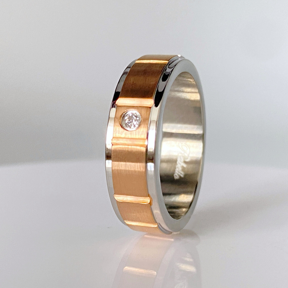 Премиальная японская бижутерия. кольцо унисекс из стали 316 L с цирконом . PVD покрытие розовое золото #1