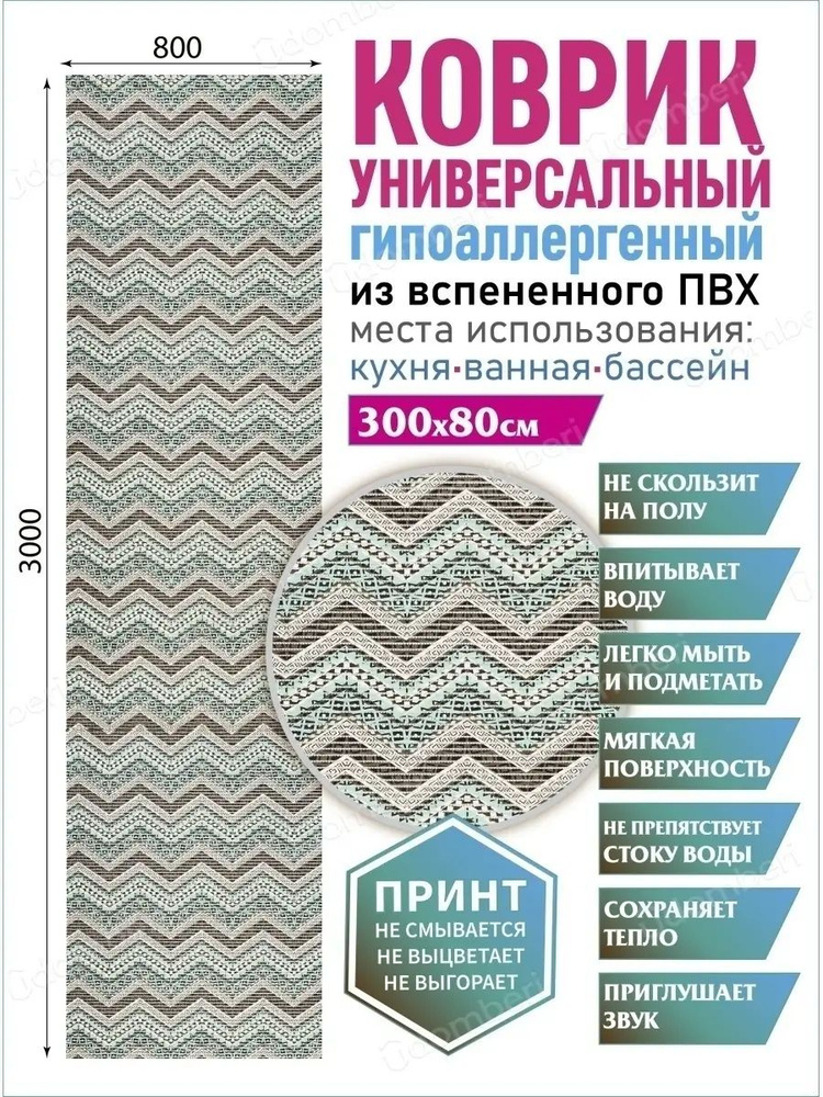 Коврик для ванной противоскользящий быстросохнущий 80х300  #1