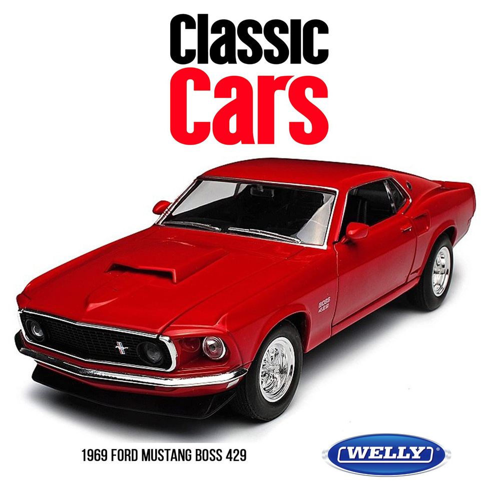 1:24 Welly 1969 Ford Mustang Boss 429 Red масштабная модель автомобиля Форд Мустанг  #1