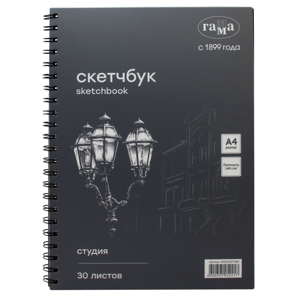 Альбом для графики, 30л., А4, на спирали Гамма "Студия", черный, 140г/м2  #1