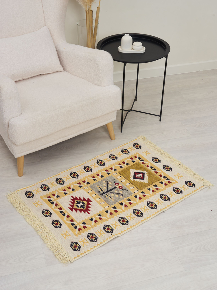 Коврик Kilim GOLD из хлопка 60х90 бежевый, красный Турция #1