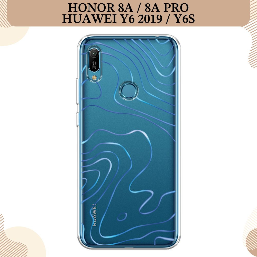 Силиконовый чехол на Huawei Y6 2019/Honor 8a/8a Pro/Y6s / Хонор 8А, Blue lines, прозрачный  #1