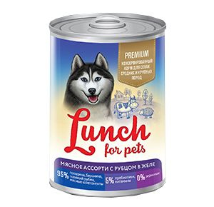 Корм для собак влажный Lunch for Pets мясное ассорти с рубцом, кусочки в желе (400гр*1шт)  #1