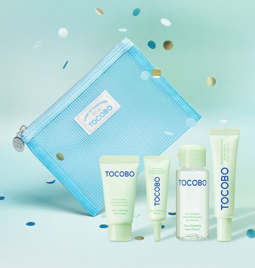 TOCOBO Набор миниатюр в косметичке с центеллой Cica Calming Travel kit (4 миниатюры)  #1