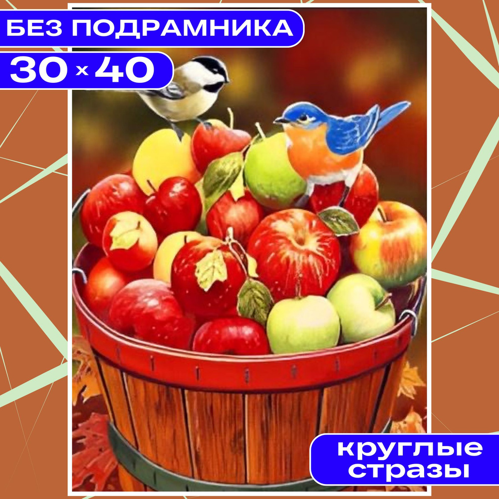 Алмазная мозаика вышивка 30х40 БЕЗ ПОДРАМНИКА маленькая BILMANI "Осень. Яблоки", алмазная картина стразами #1