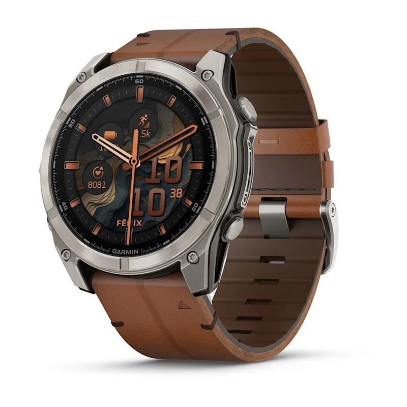 Умные часы премиум класса Fenix 8 51 MM , AMOLED Sapphire bare titanium, black with a chestnut leather #1