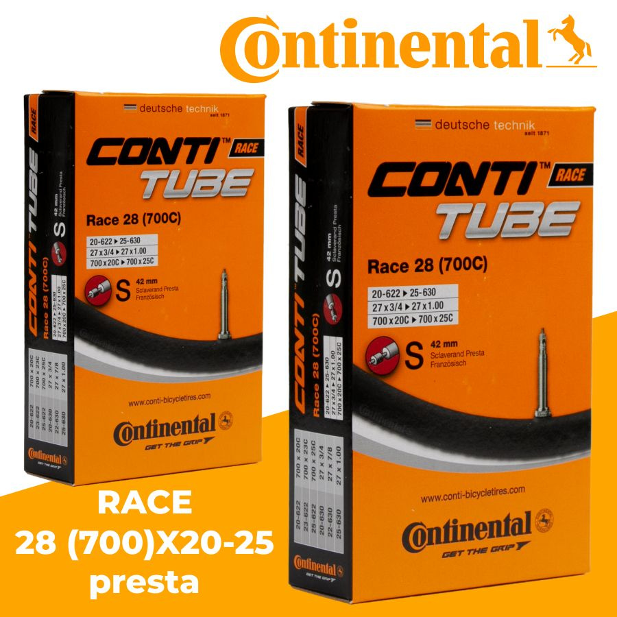 Велокамера Continental Race 28 (700)x20-25 вело ниппель Presta 42 мм (разборный), комплект 2 штуки  #1