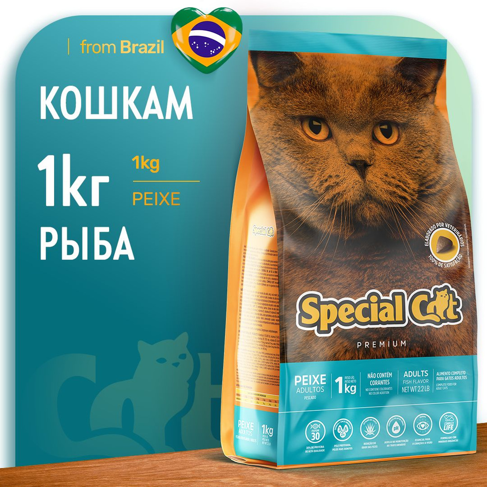 Сухой корм для кошек Special Cat Alimento Premium взрослых с лососем, Бразилия, 1 кг  #1