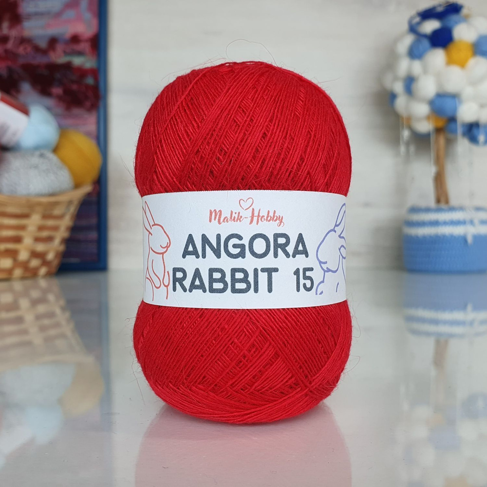 Пряжа Angora Rabbit 15 - 014 (алый) 1 моток Malik-hobby, (15% ангора, 5% шерсть, 30% вискоза, 50% нейлон, #1