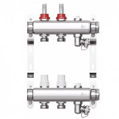 Коллектор для теплого пола STI 2 выхода (контура) с расходомерами, вход 1", выход 3/4"  #1
