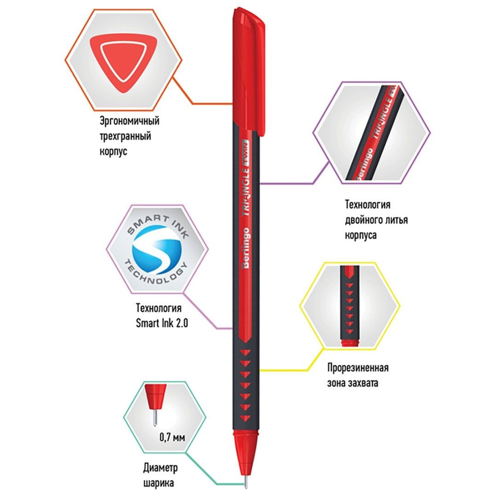 Ручка шариковая масляная красная набор 5 штук Berlingo "Triangle Twin" 0,7мм CBp_07285  #1
