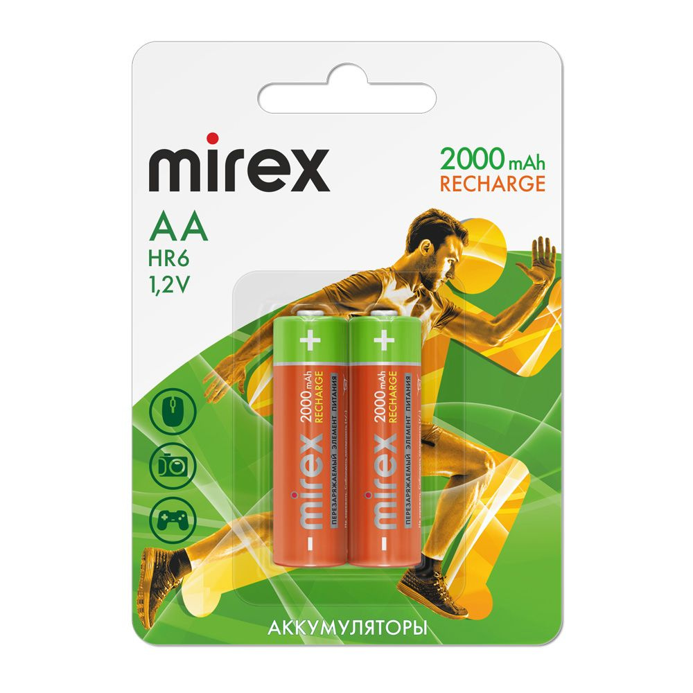 Аккумуляторные батарейки Mirex пальчиковые АА 2000 mAh Ni-Mh 1,2V 2 шт  #1