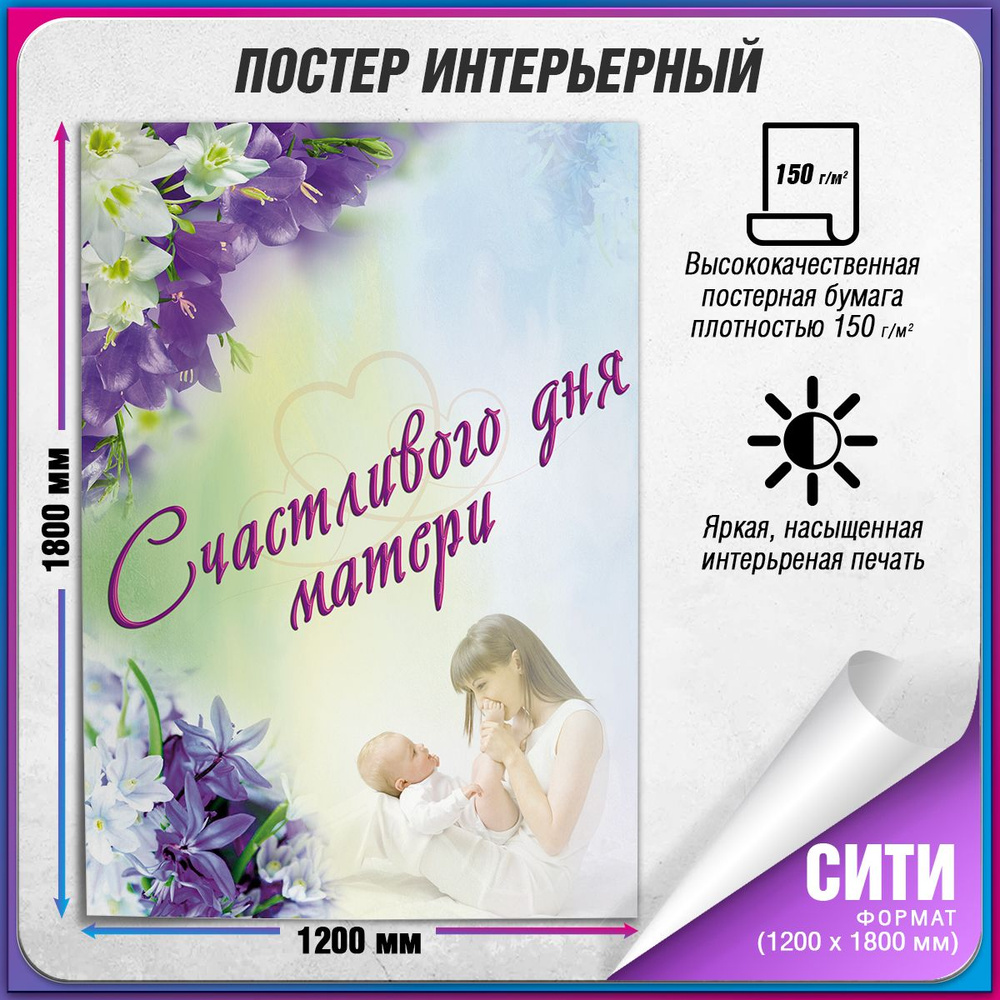 Плакат "Счастливого дня матери" / Поздравительный постер маме / Сити (120x180 см.)  #1