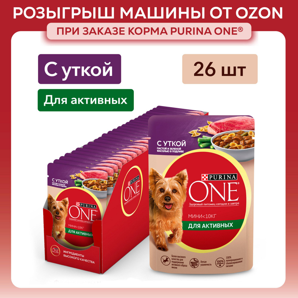 Влажный корм для собак Purina ONE МИНИ для мелких пород при активном образе жизни, в подливе с уткой, #1