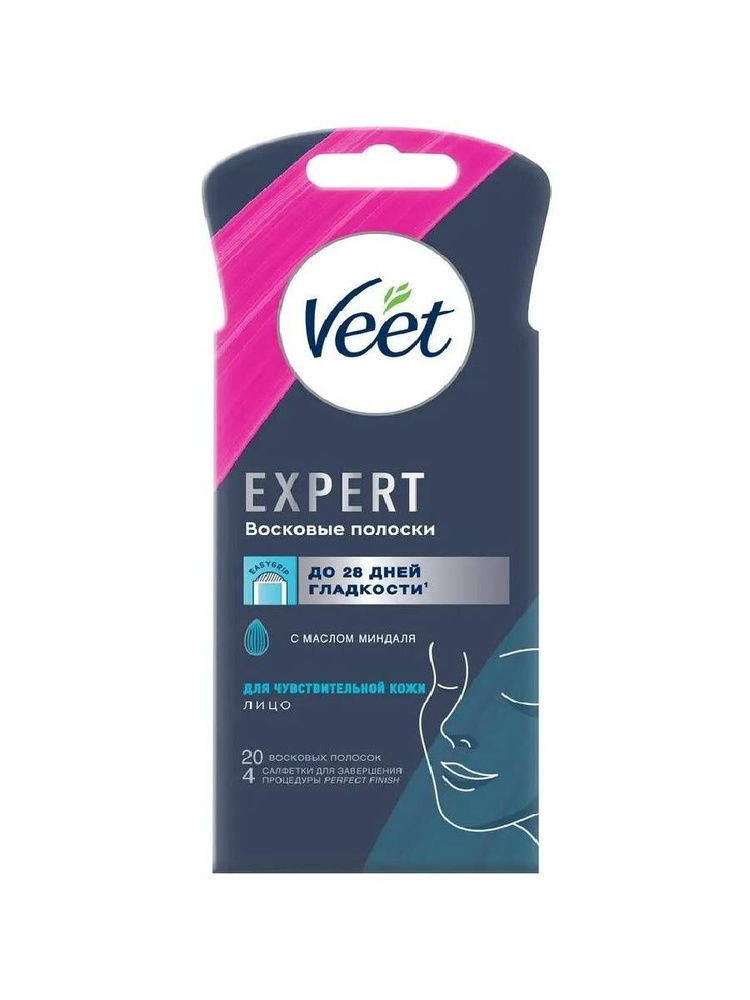 Восковые полоски Veet для чувствительной кожи лица, с маслом миндаля, 20 шт  #1