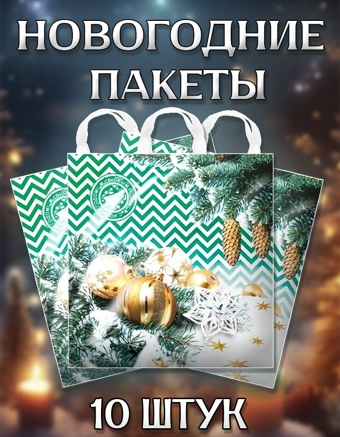 Набор новогодних пакетов / "Иней" /40х42 см, 45 мкм, 10 шт #1