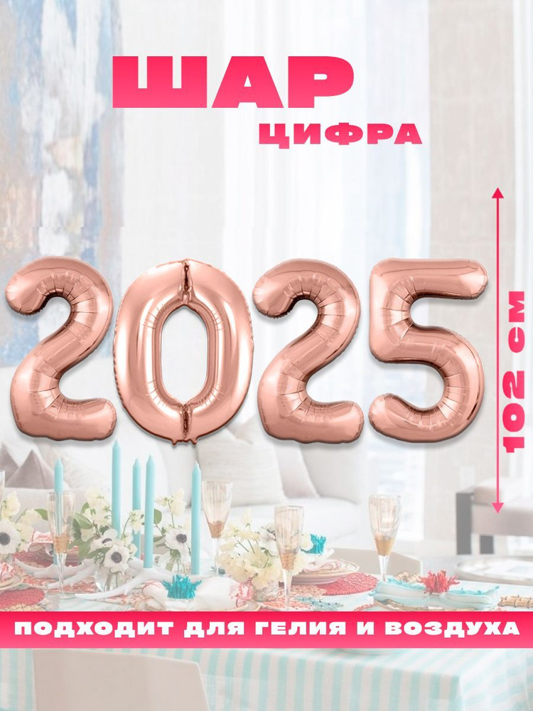 Новогодний воздушный фольгированный шарик, цифра 2025 #1