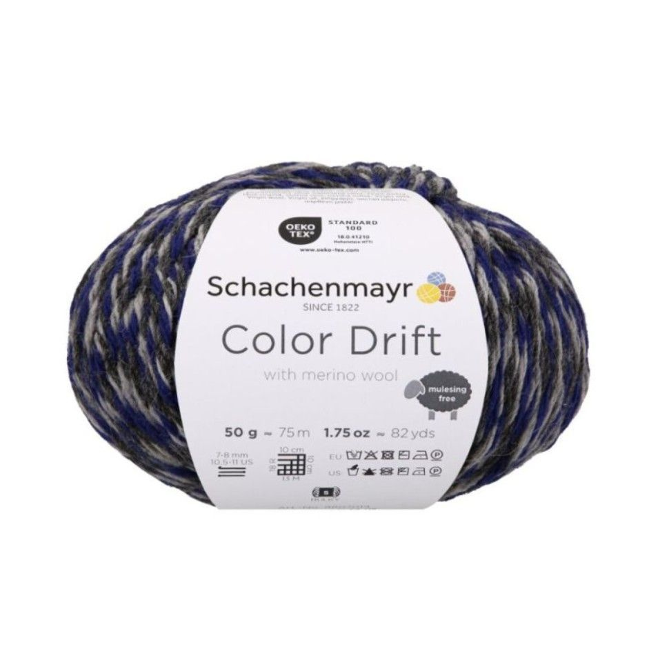 Пряжа Schachenmayr Color Drift, 100% шерсть, 50г/75м, (00082) белый/серый/синий  #1