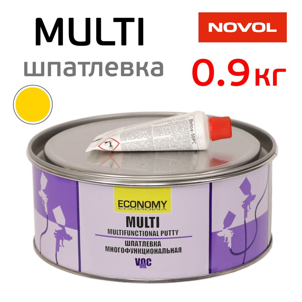 Шпатлевка Novol Asia MULTI (0,9кг) многофункциональная (мягкая, цвет желтый) автомобильная  #1