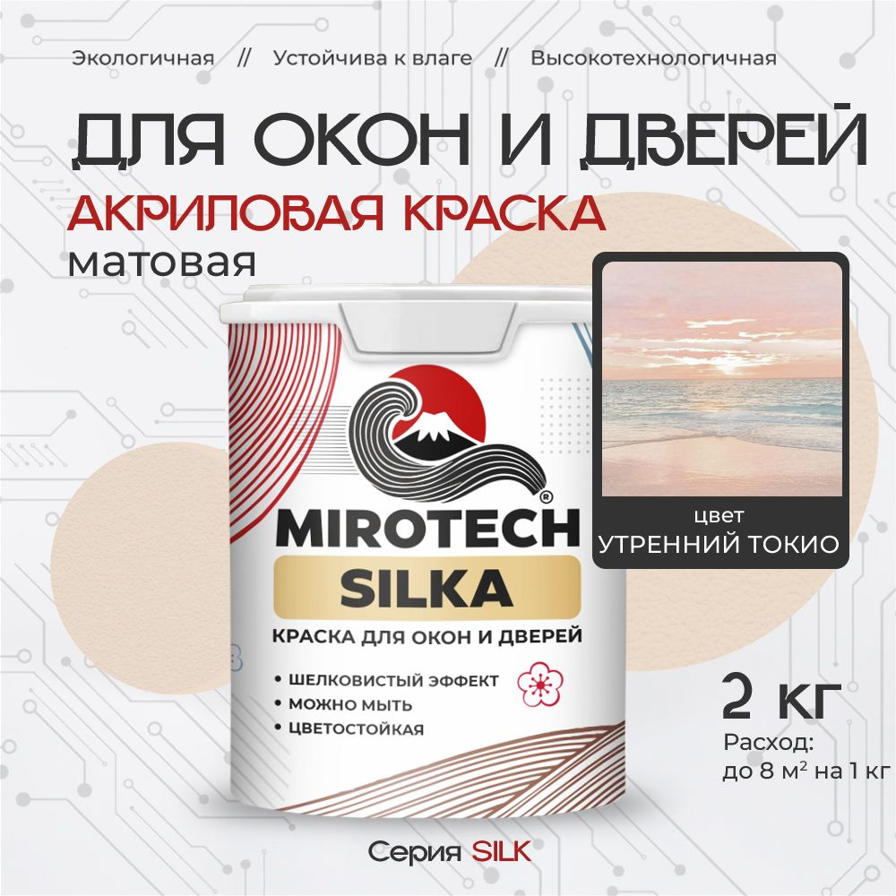 Акриловая краска для окон и дверей MIROTECH SILK по дереву, антисептический эффект, быстросохнущая без #1