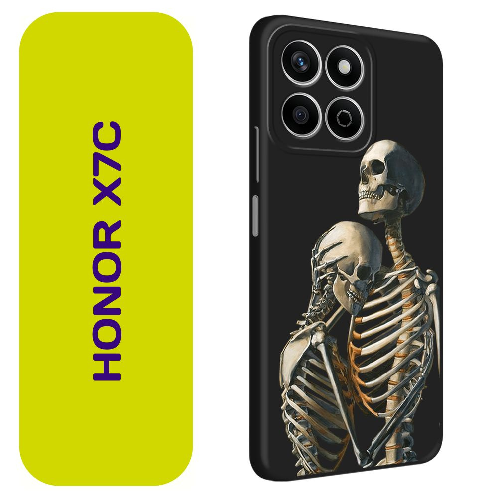 Матовый силиконовый чехол на Honor X7C / Хонор X7C "Skeleton apologies", черный  #1