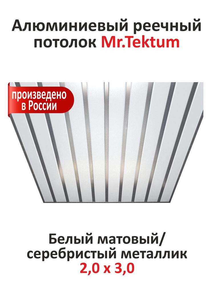 Комплект реечных потолков Mr.Tektum Classic 84R 2x3 м Белый Матовый/ Cеребристый металлик  #1