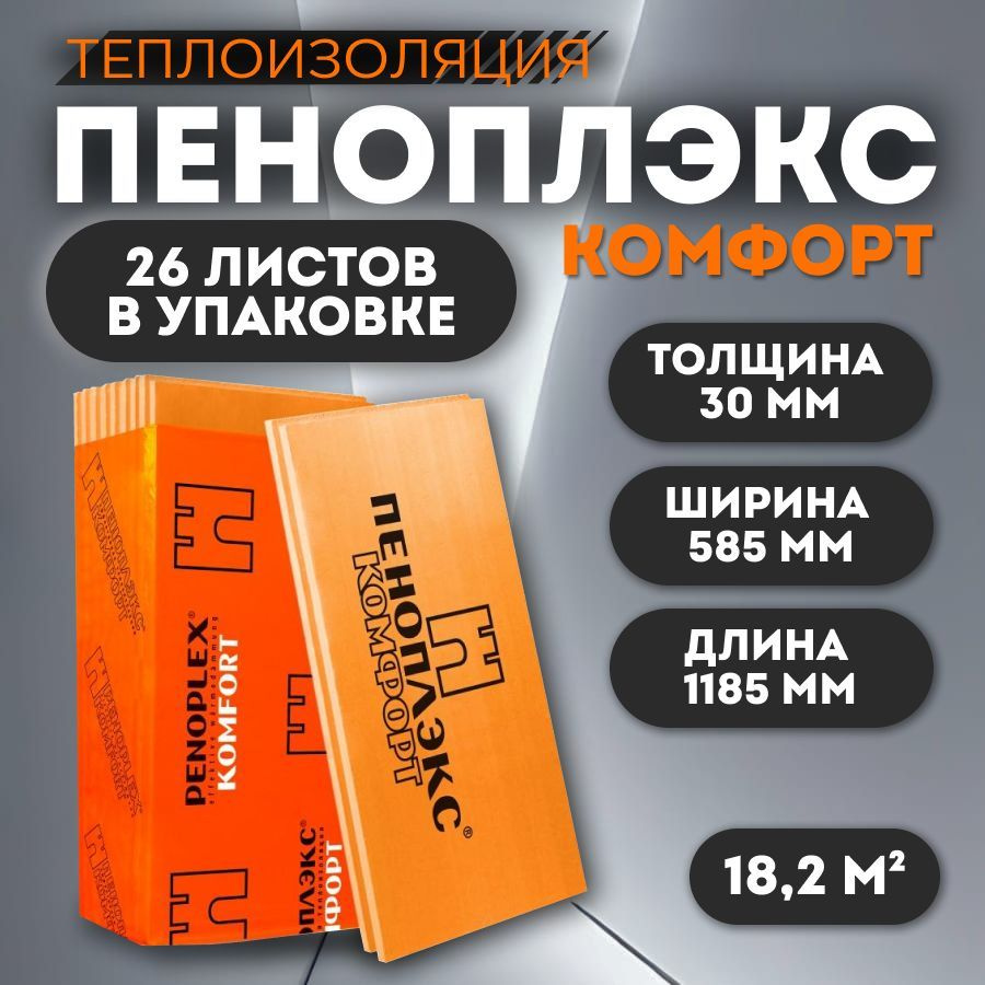 Утеплитель Пеноплекс 30 мм Комфорт 26 плит 18,2м2 из пенополистирола для стен, крыши, пола  #1