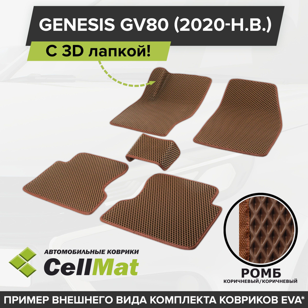 ЭВА ЕВА EVA коврики CellMat в салон c 3D лапкой для Genesis GV80, Дженезис GV80, Генезис GV80, 2020-н.в. #1