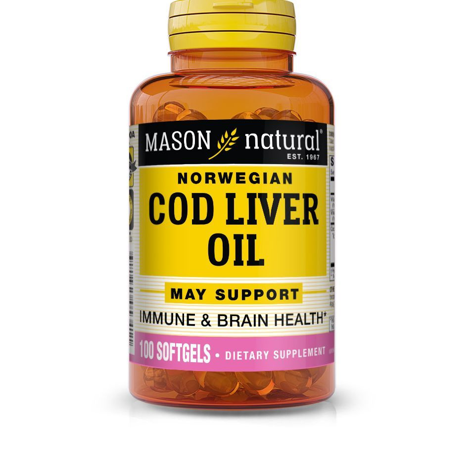 Cod Liver Oil Norwegian + Vitamin A and D3 100 гель капсул MASON natural / Рыбий жир с витамином А и #1