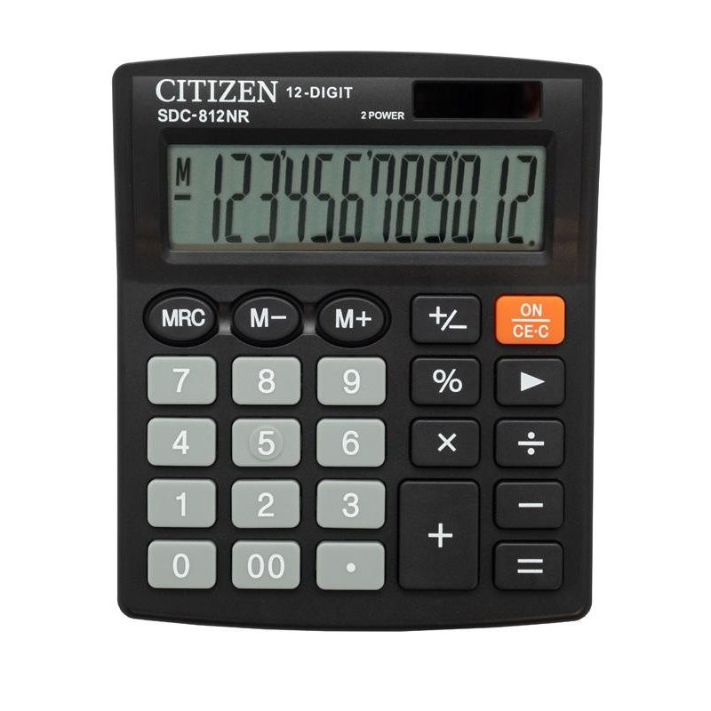 Калькулятор Citizen настольный, 12 разрядов, двойное питание, 125x102 мм (SDC-812BN)  #1