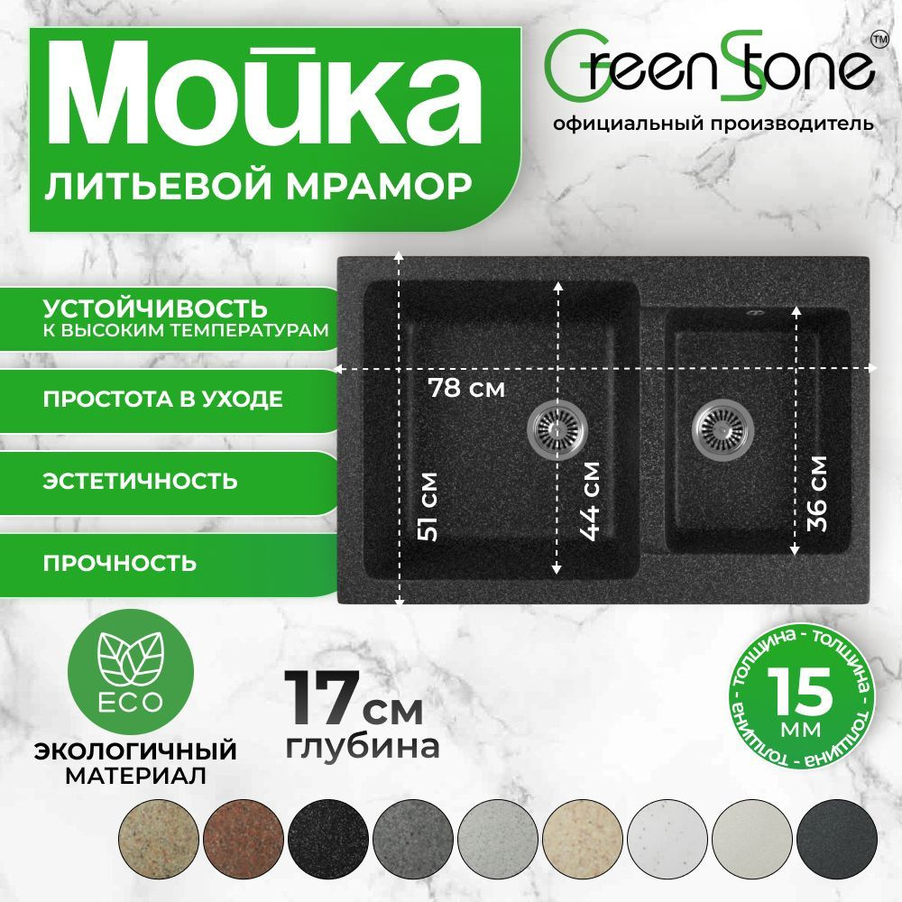 Кухонная мойка врезная GreenStone GRS-76K-308 черный #1