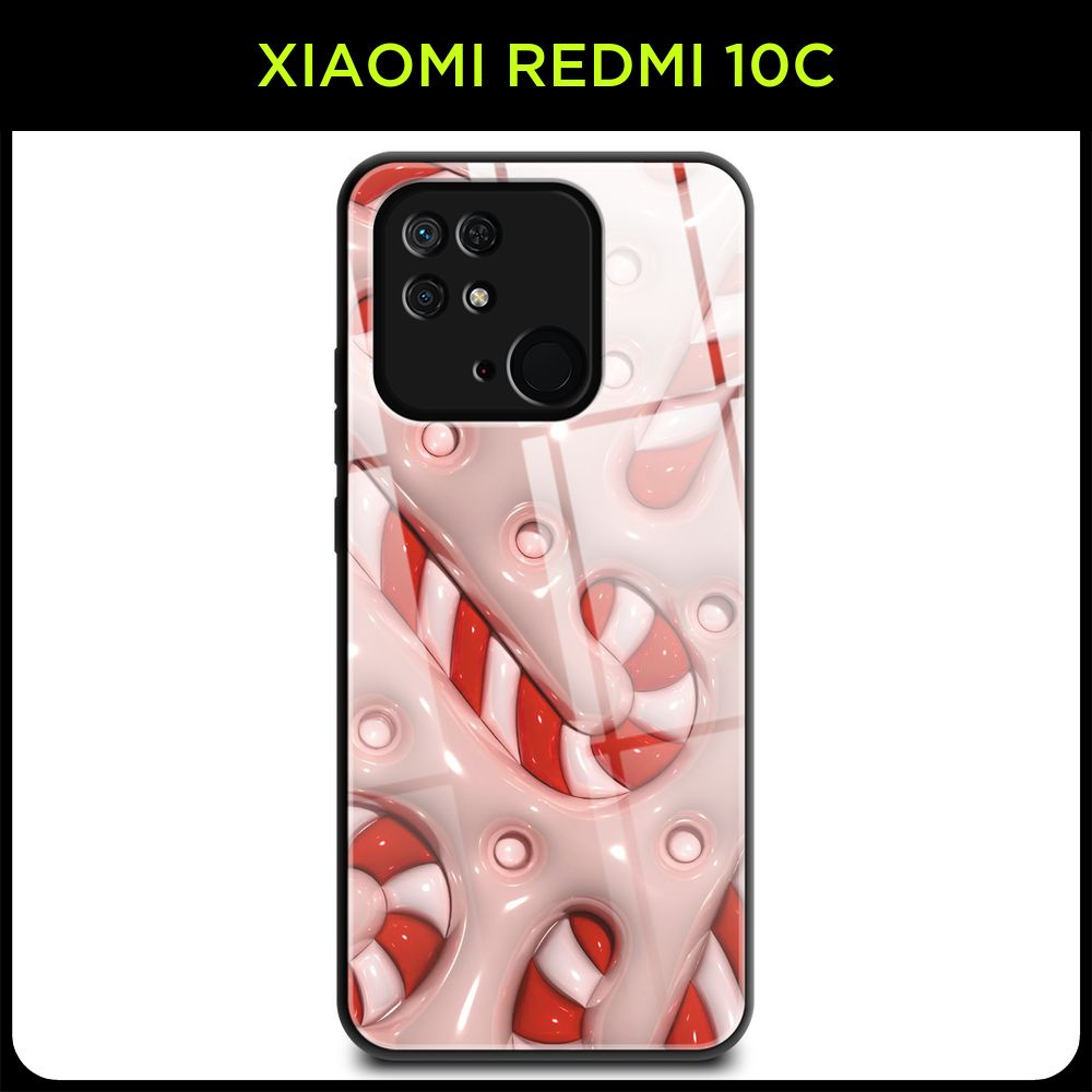 Стеклянный чехол на Xiaomi Redmi 10C / Сяоми Редми 10С с принтом "Новогодний - Праздничная карамель" #1