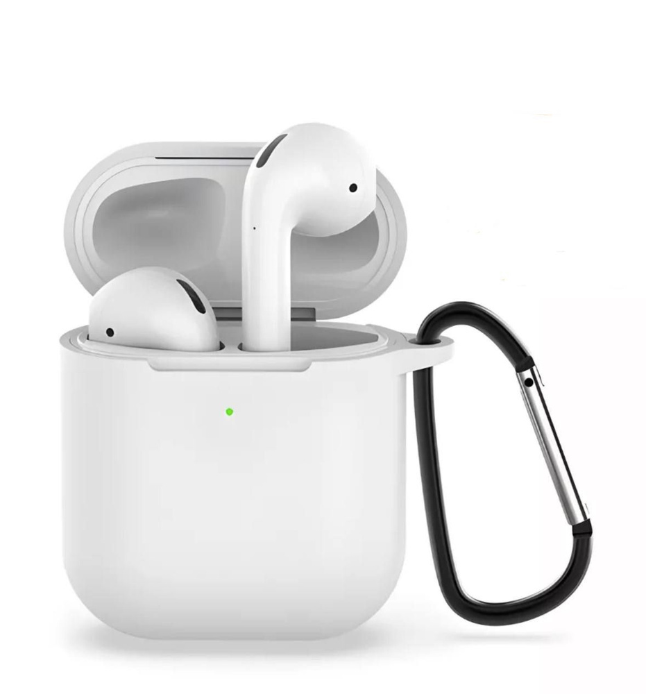 Чехол для наушников AirPods 1/2, белый с карабином #1