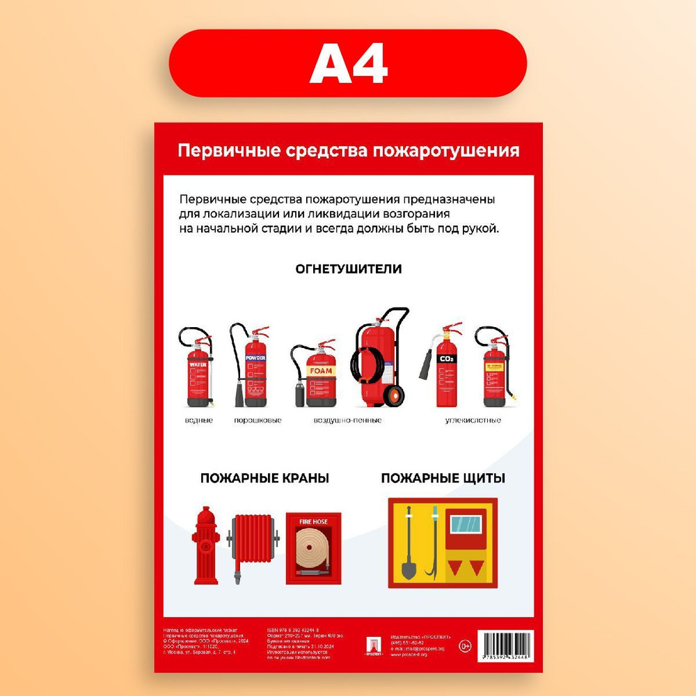 Первичные средства пожаротушения. Наглядно-оформительный плакат. Формат А4.  #1