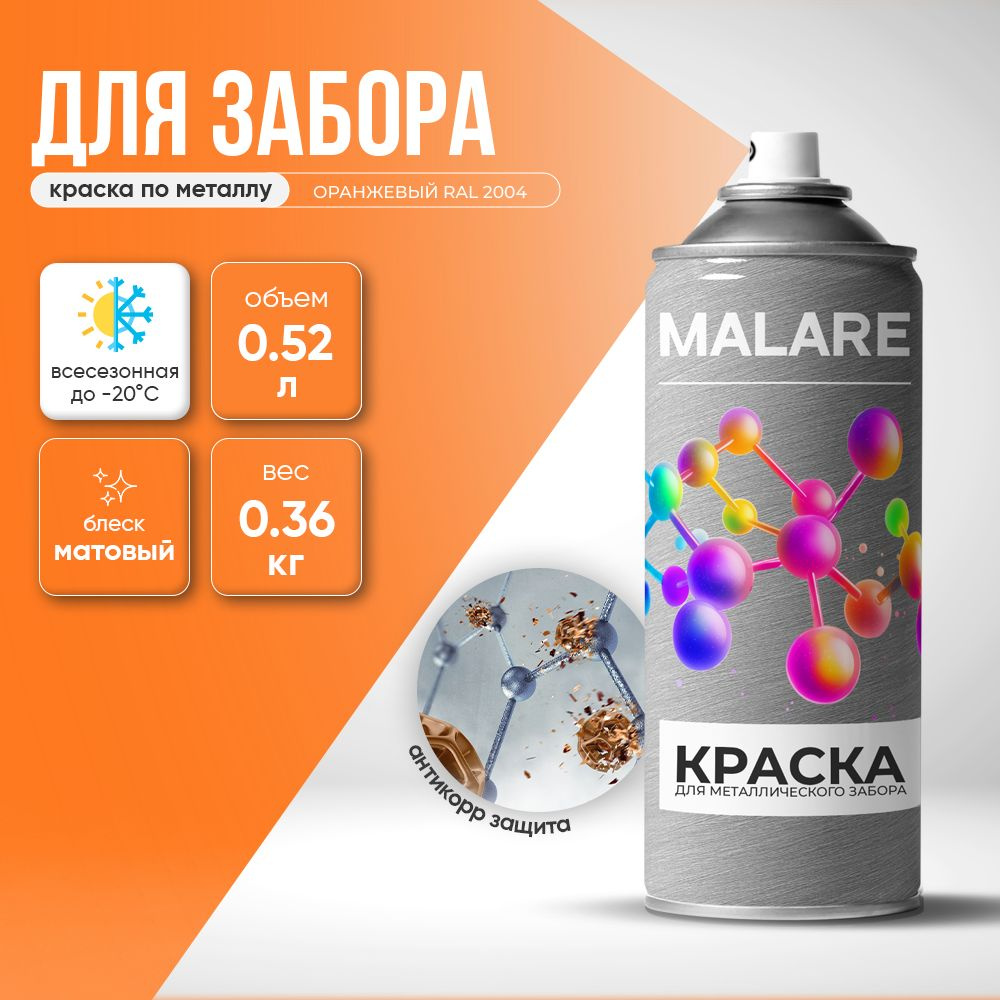 Аэрозольная краска по металлу Malare для крыш и заборов по ржавчине, для наружных работ, быстросохнущая #1