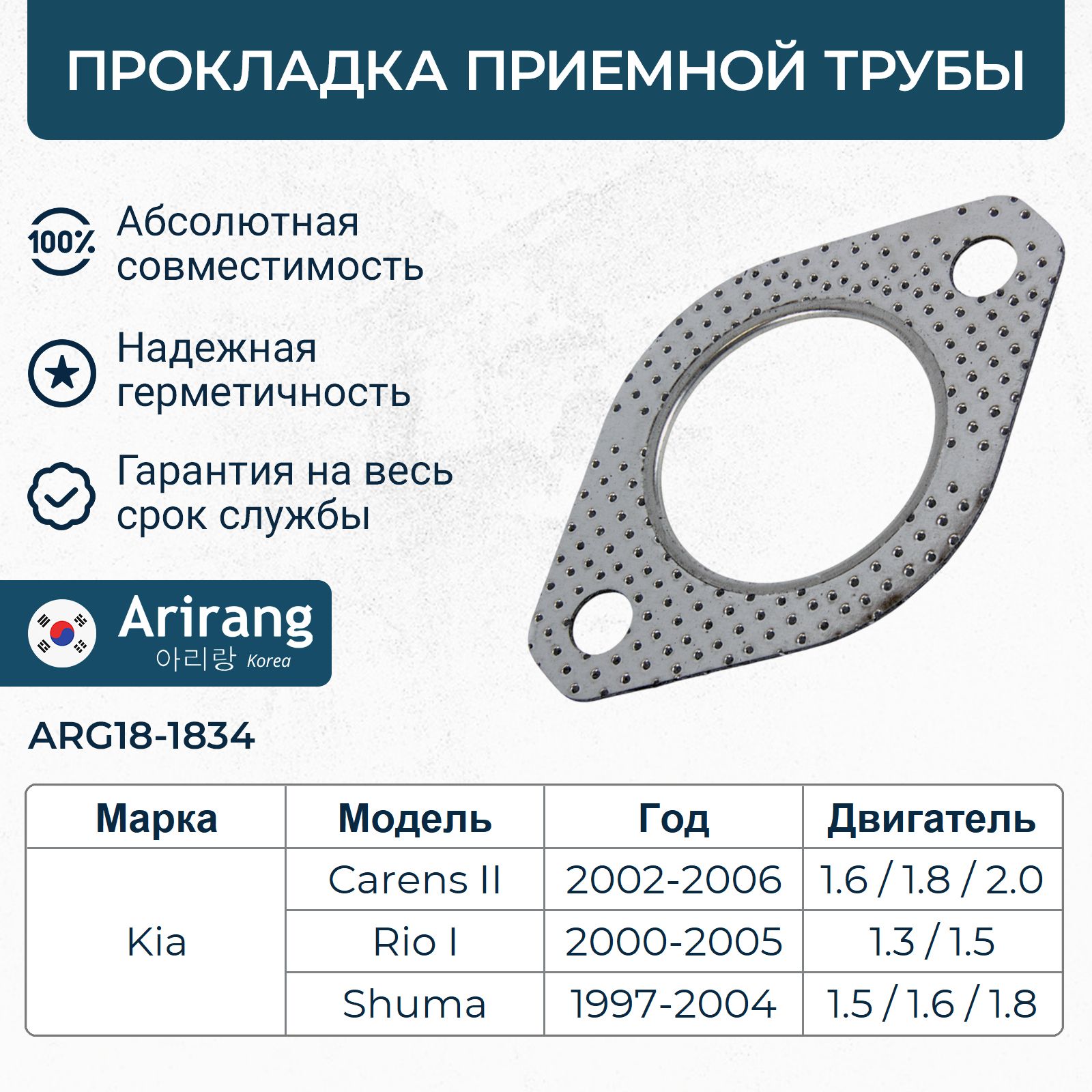 ПрокладкаприемнойтрубыКиаРио1,Carens2/OEM0K05413483A