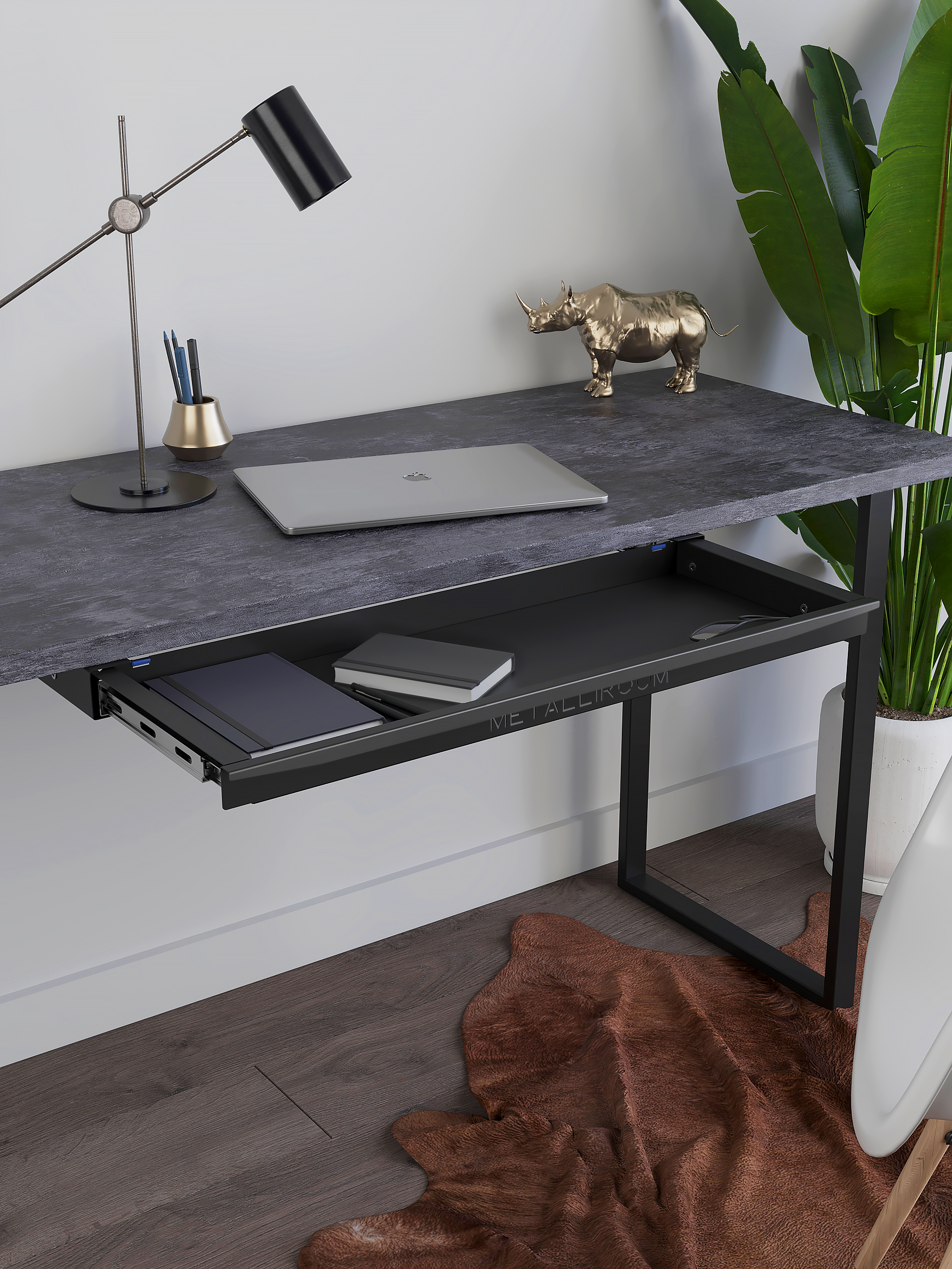 ВыдвижнойящикподстолMetalliRoomшириной65см,металлический,цветчерный