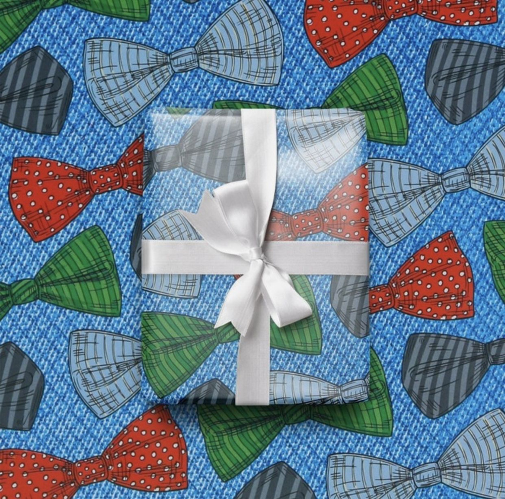 Упаковочная бумага для подарков Галстук-бабочка 2 листа 50х70см, подарочная упаковка в набор входит лента #1