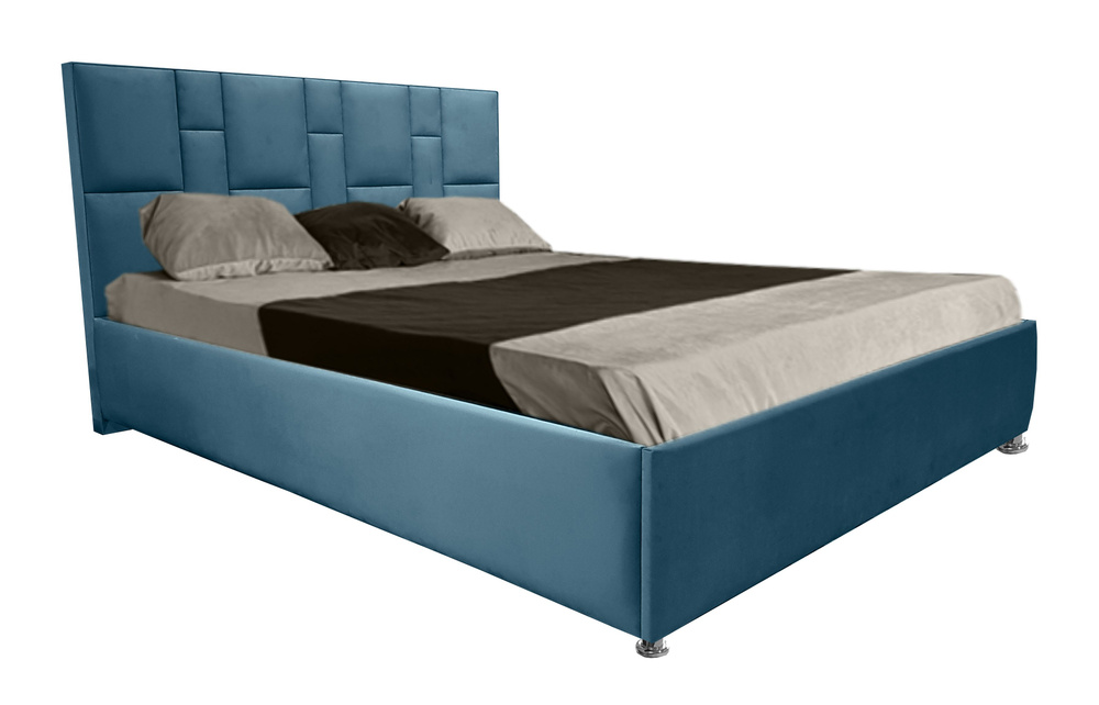 Двуспальная кровать Манхэттен 160x200 основание металлическое с ламелями велюр бирюзовый без ножек  #1